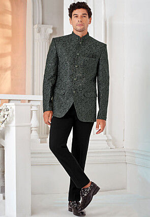 Embroidered Art Silk Jodhpuri Jacket in Grey