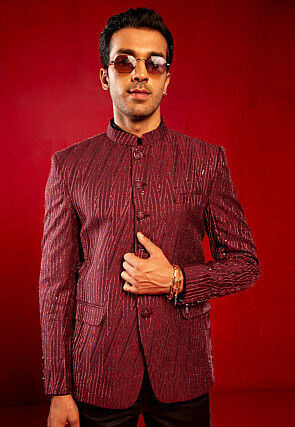 Embroidered Art Silk Jodhpuri Jacket in Maroon