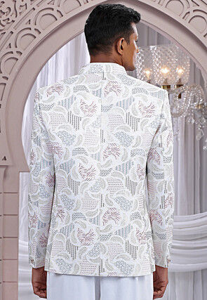 Embroidered Art Silk Jodhpuri Jacket in Off White