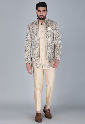 Embroidered Art Silk Sherwani in Beige
