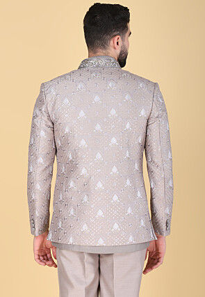 Embroidered Art Silk Sherwani in Fawn