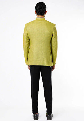 Embroidered Art Silk Jodhpuri Suit in Olive Green