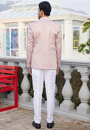 Embroidered Art Silk Jodhpuri Suit in Pink