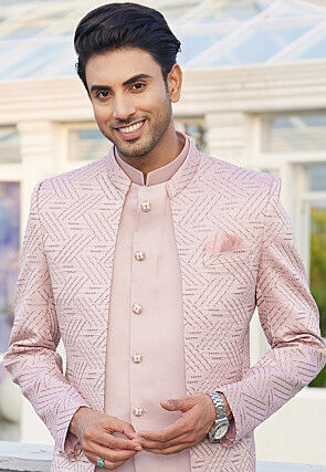Embroidered Art Silk Jodhpuri Suit in Pink