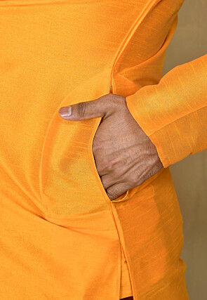 Embroidered Art Silk Kurta Dhoti in Yellow