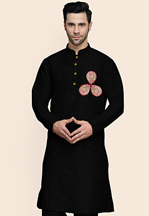 Embroidered Art Silk Kurta in Black