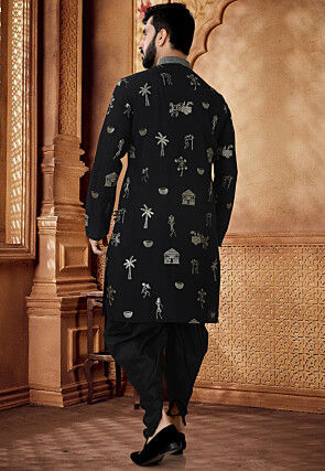 Embroidered Art Silk Kurta in Black