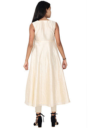 Embroidered Art Silk Kurta in Cream and Multicolor