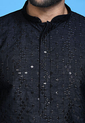 Embroidered Art Silk Kurta in Dark Blue