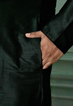 Embroidered Art Silk Kurta in Dark Green