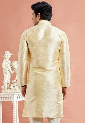 Embroidered Art Silk Kurta in Light Beige