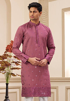 Embroidered Art Silk Kurta in Pink