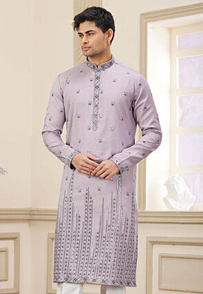 Embroidered Art Silk Kurta in Purple