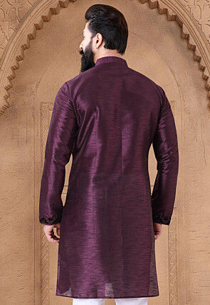 Embroidered Art Silk Kurta in Wine