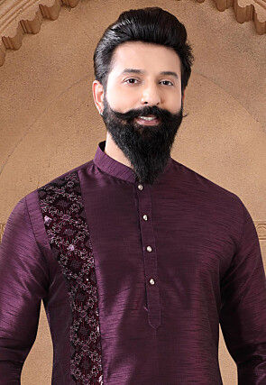 Embroidered Art Silk Kurta in Wine