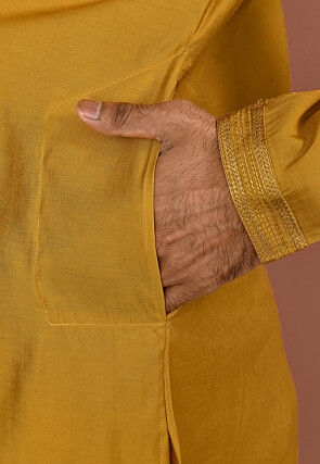 Embroidered Art Silk Kurta in Yellow