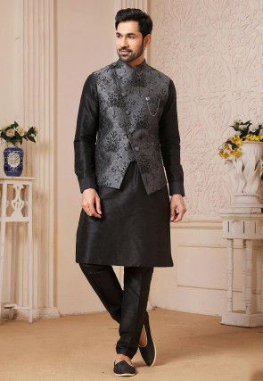 Ramadan Bengali Indian Desi Style Black Slim Fit Kurta for Mens Pakistani Wedding Boys for Eid