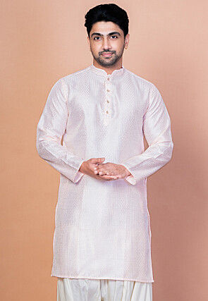 Embroidered Art Silk Kurta in Baby Pink