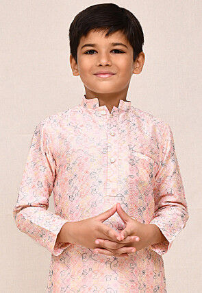 Embroidered Art Silk Kurta Set in Baby Pink