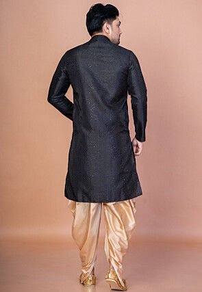 Embroidered Art Silk Kurta Set in Black
