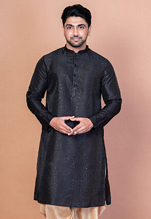 Embroidered Art Silk Kurta in Black