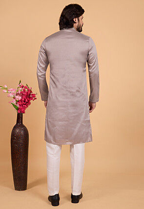 Embroidered Art Silk Kurta Set in Brown