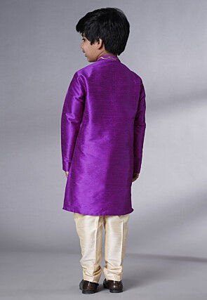 Embroidered Art Silk Kurta Set in Dark Magenta