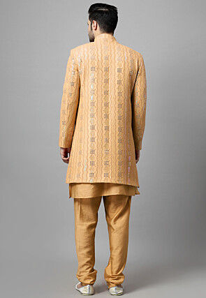Embroidered Georgette Sherwani in Light Beige