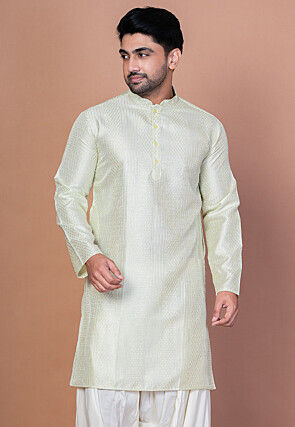 Embroidered Art Silk Kurta in Light Green