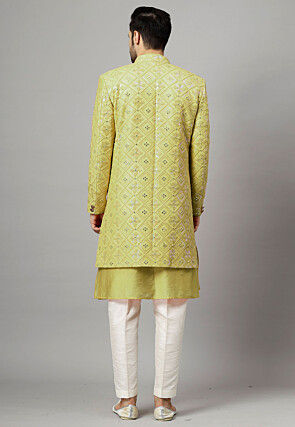 Embroidered Georgette Sherwani in Light Olive Green