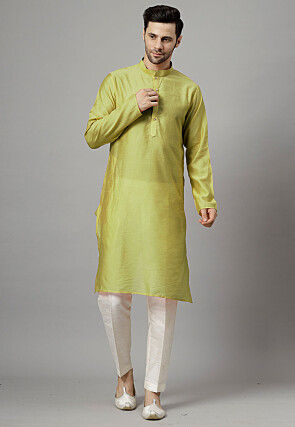 Embroidered Georgette Sherwani in Light Olive Green