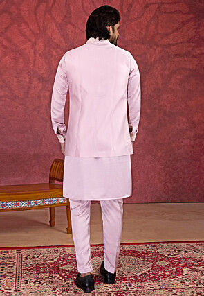 Embroidered Art Silk Kurta Set in Light Purple