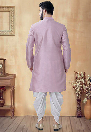 Embroidered Art Silk Kurta Set in Light Purple