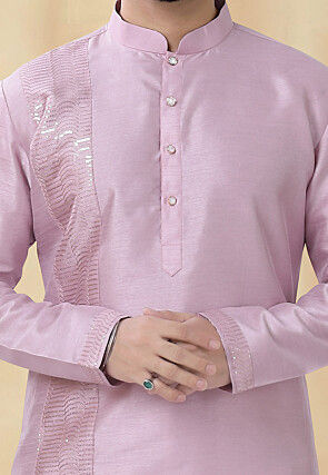 Embroidered Art Silk Kurta Set in Light Purple