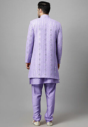 Embroidered Georgette Sherwani in Light Purple