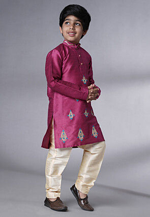 Embroidered Art Silk Kurta Set in Magenta