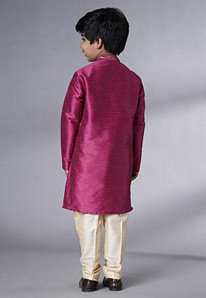 Embroidered Art Silk Kurta Set in Magenta