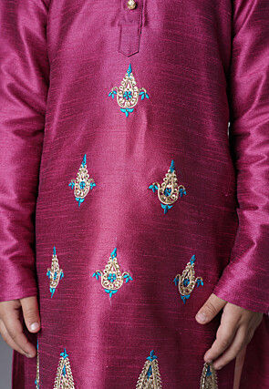 Embroidered Art Silk Kurta Set in Magenta