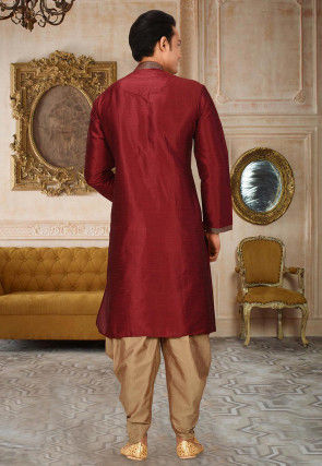 Embroidered Art Silk Kurta Set in Maroon