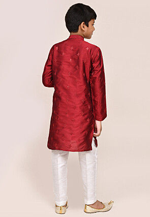 Embroidered Art Silk Kurta Set in Maroon