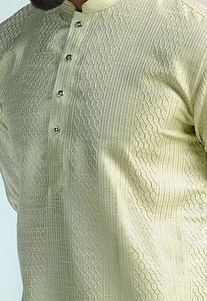 Embroidered Art Silk Kurta Set in Pastel Green