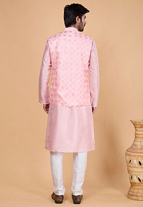 Embroidered Art Silk Kurta Set in Pink