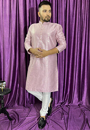 Embroidered Art Silk Kurta Set in Pink