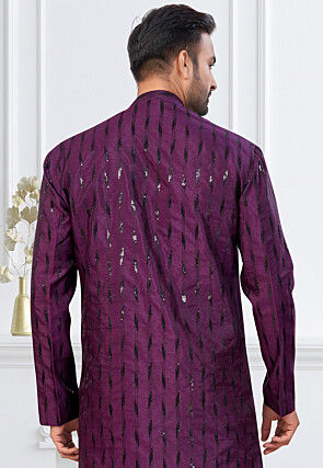 Embroidered Art Silk Kurta Set in Purple and Black
