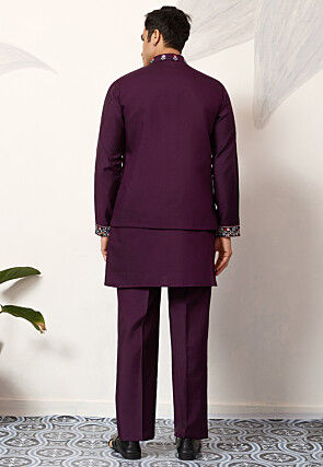 Embroidered Art Silk Kurta Set in Purple