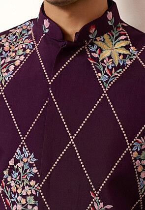 Embroidered Art Silk Kurta Set in Purple