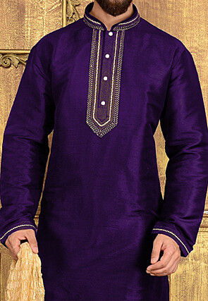 Embroidered Art Silk Kurta Set in Purple