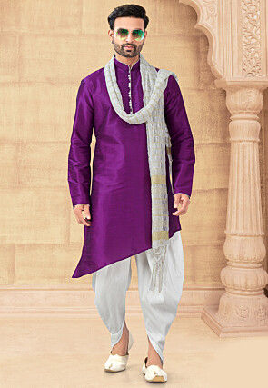 Embroidered Art Silk Kurta Set in Purple