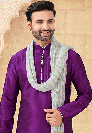 Embroidered Art Silk Kurta Set in Purple