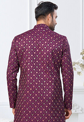 Embroidered Art Silk Kurta Set in Purple